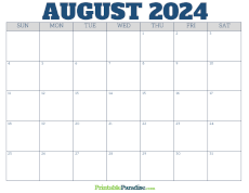 Free Blank August 2024 Calendar