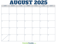 Free Blank August 2025 Calendar