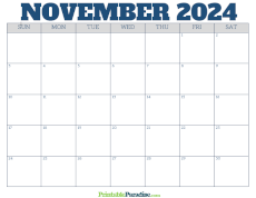 Free Blank November 2024 Calendar