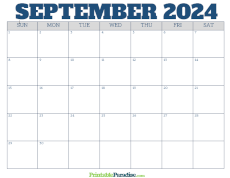 Free Blank September 2024 Calendar