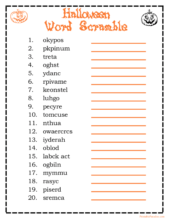 Printable Halloween Word Scramble