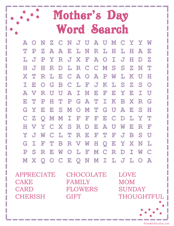 Mothers Day Word Search Free Printable