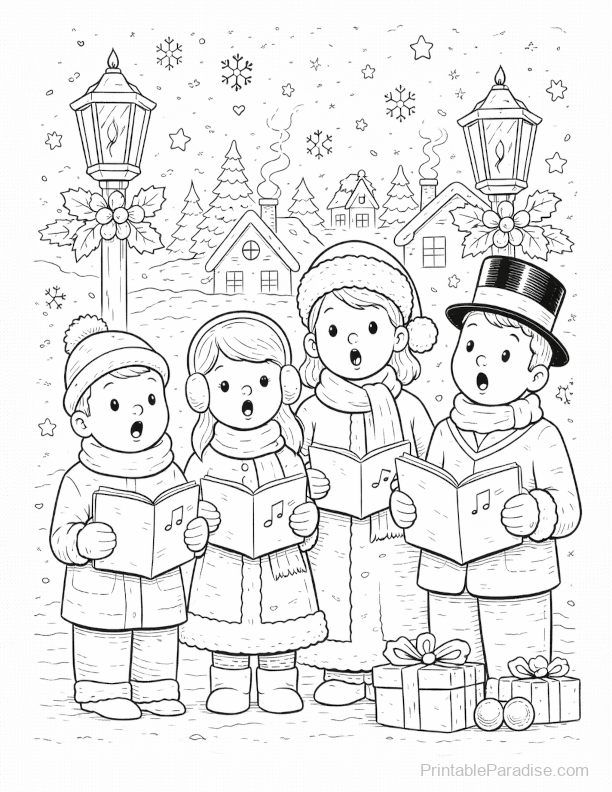 Printable Christmas Carolers Coloring Page