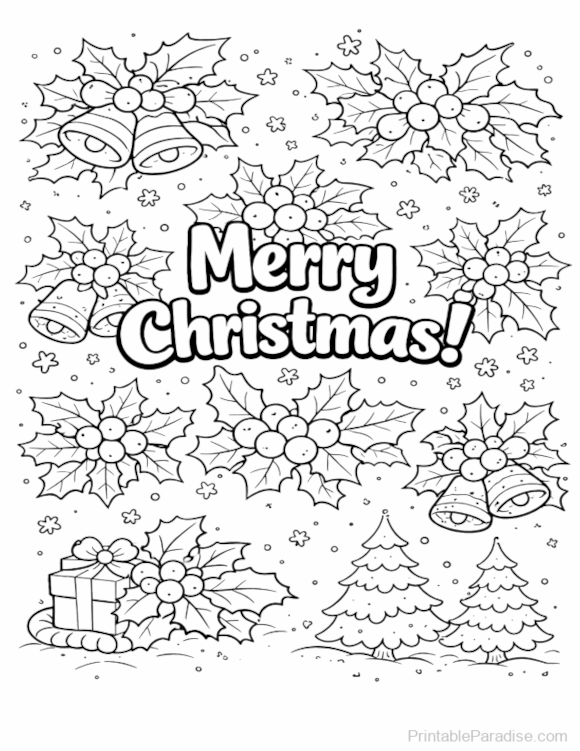 Printable Christmas Holly Coloring Page