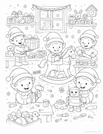Elves Making Toys Coloring Page