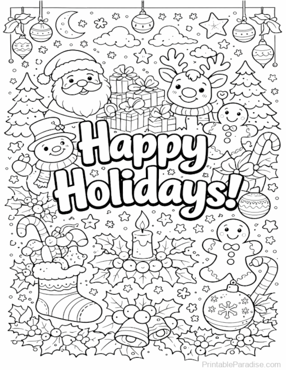 Printable Happy Holidays Coloring Page