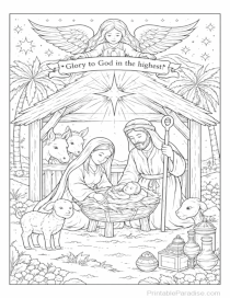 Nativity Scene Coloring Page