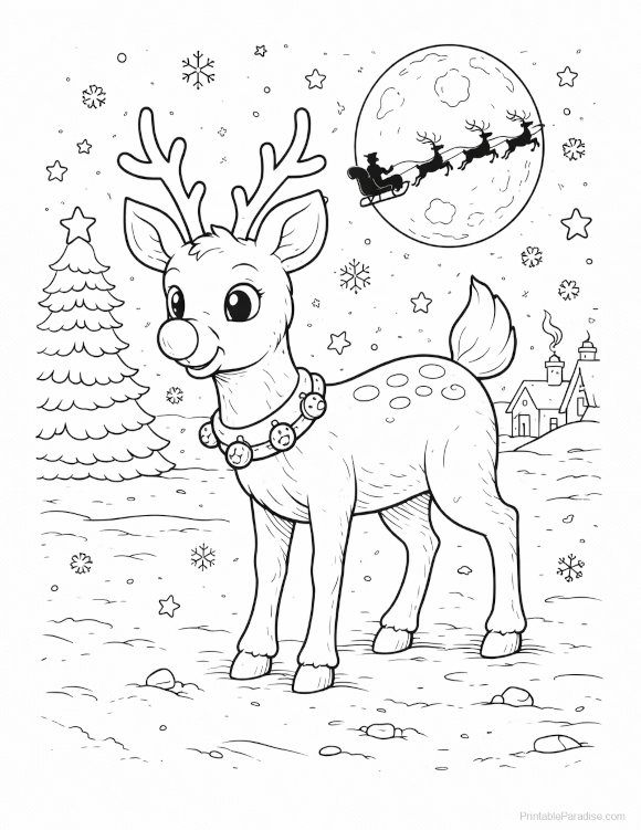 Printable Ruldolph the Red Nosed Reindeer Coloring Page