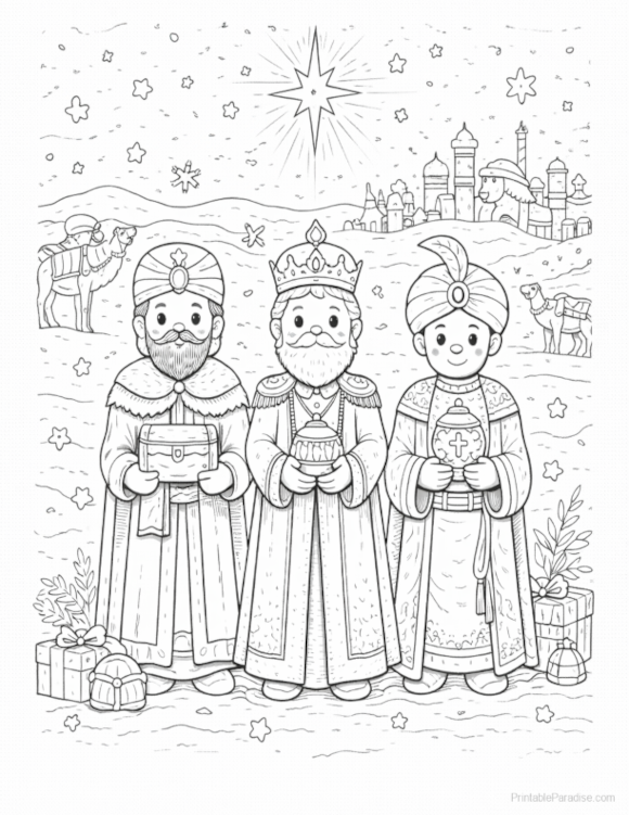 Printable Three Wise Men Coloring Page
