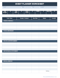 Event Planner Worksheet