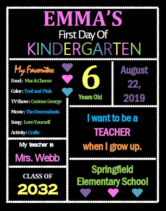 Printable First Day Of Kindergarten Sign FREE