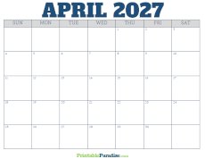 Free Blank April 2027 Calendar