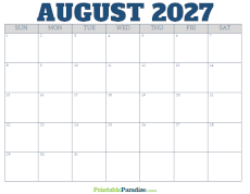 Free Blank August 2027 Calendar