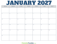 Free Blank January 2027 Calendar