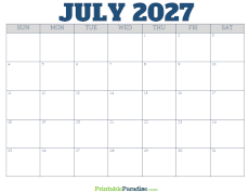 Free Blank July 2027 Calendar