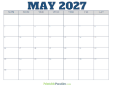 Free Blank May 2027 Calendar
