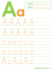 Letter A Dotted Trace Sheet