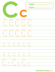 Letter C Dotted Trace Sheet