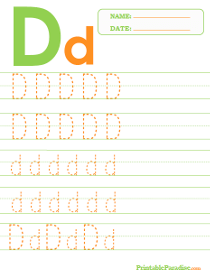 Letter D Dotted Trace Sheet