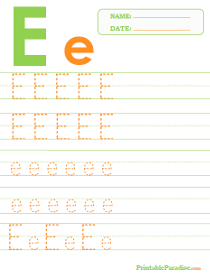 Letter E Dotted Trace Sheet