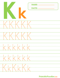Letter K Dotted Trace Sheet