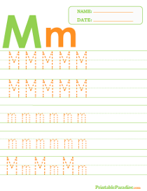 Letter M Dotted Trace Sheet