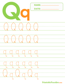Letter Q Dotted Trace Sheet