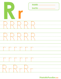 Letter R Dotted Trace Sheet