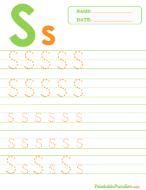 Letter S Dotted Trace Sheet