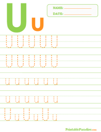 Letter U Dotted Trace Sheet