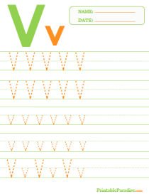Letter V Dotted Trace Sheet