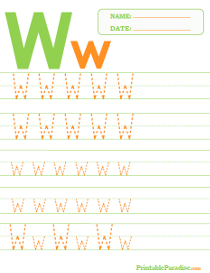 Letter W Dotted Trace Sheet