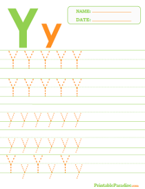 Letter Y Dotted Trace Sheet