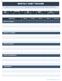 Monthly Habit Tracker Sheet