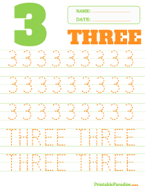 Number 3 Dotted Trace Sheet