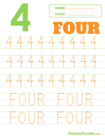 Number 4 Dotted Trace Sheet