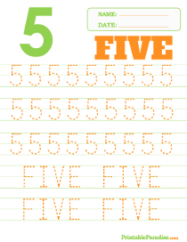 Number 5 Dotted Trace Sheet