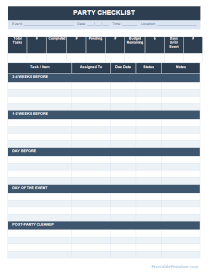 Party Checklist Sheet