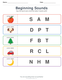 Beginning Sounds Worksheets