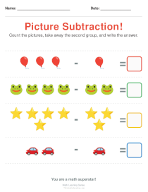 Picture Subtraction Worksheets