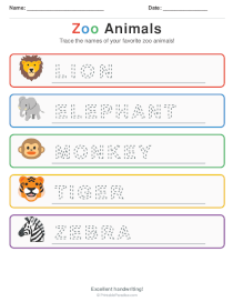 Zoo Animal Tracing Worksheets