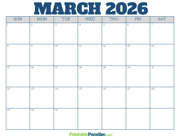 Printable March 2026 Calendar