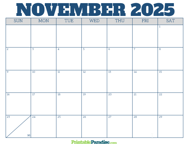 Printable November 2025 Calendar