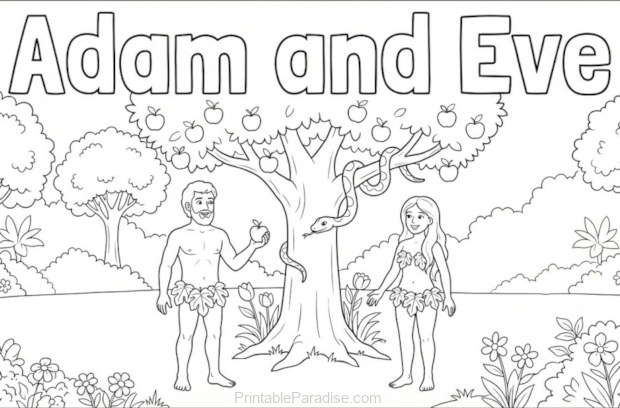 Printable Adam and Eve Coloring Page