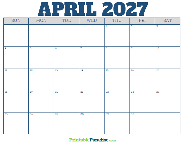 Printable April 2027 Calendar