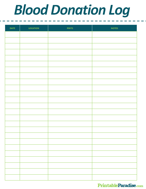 Printable Blood Donation Log Sheet