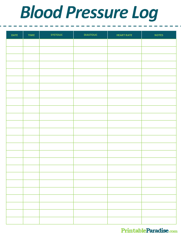Printable Blood Pressure Log Sheet