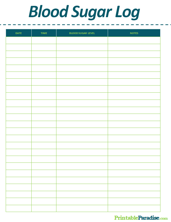 Printable Blood Sugar Log Sheet