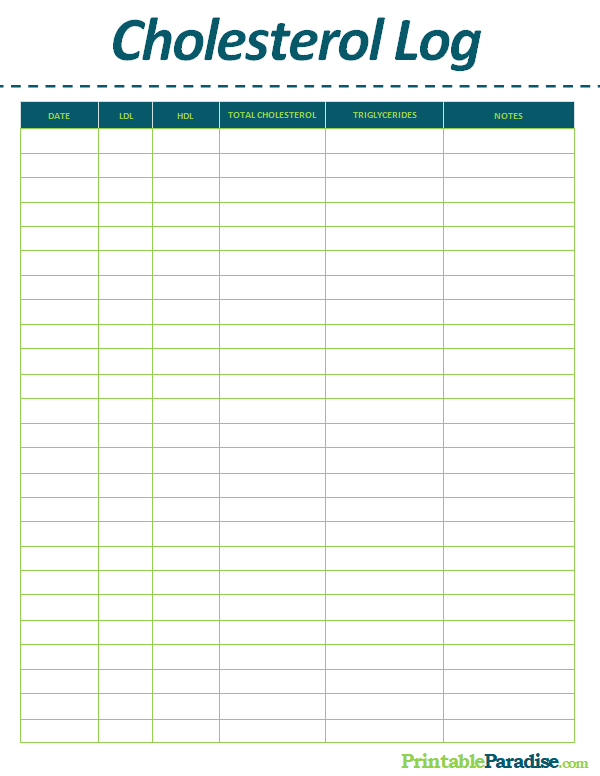 Printable Cholesterol Log Sheet