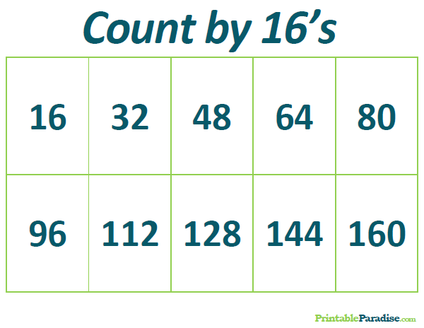 Printable Count by 16's Practice Chart